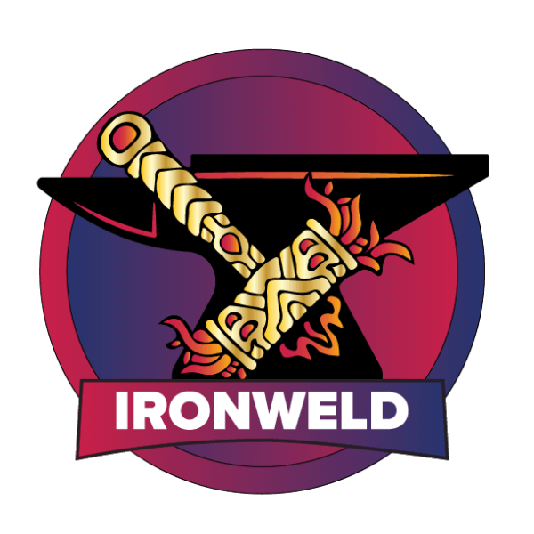 An Image of an iron and a hammer with the text Ironweld on the bottom