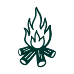 Stylized Campfire with Four Logs Arranged in a Circle and a Flame Rising Above