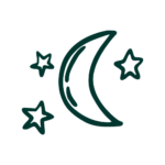 Teal Crescent Moon with Three Stars Representing Night or Sleep