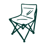 Teal Line Drawing of a Folding Camping Chair Front View