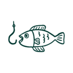 Illustration of a Fish Swimming Toward a Hanging Fishing Hook Suggesting Lure and Fishing Activity
