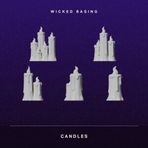 Album cover: six melting white candles arranged in two rows on a dark purple starry background, with 'WICKED BASING' at the top and 'CANDLES' at the bottom.