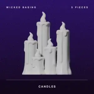 Album cover: five white dripping candles on a dark purple starry background; 'WICKED BASING' at top left and 'CANDLES' at the bottom.