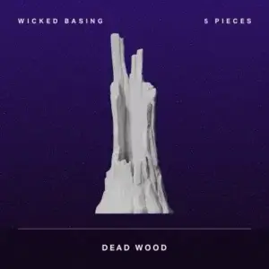 Album cover showing a white jagged rock sculpture centered on a dark blue starry background; titles read Wicked Basing, 5 Pieces, Dead Wood.
