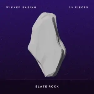 Album cover showing a gray rock against a purple, starry background; top text reads 'WICKED BASING' and '23 PIECES', bottom text reads 'SLATE ROCK'.