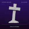 White cross tombstone model on a dark purple starry background; packaging text reads 'Wicked Basing' and '10 Pieces' with the product name 'Grave Stones' at the bottom.