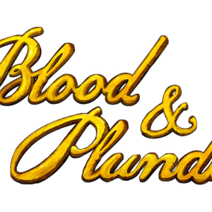 Gold cursive title text reading "Blood & Thunder" with red blood splatters on a white background.